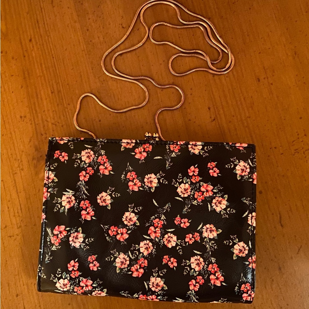 Urban Expressions Floral Black Crossbody Purse Chain Strap Pink Pleather